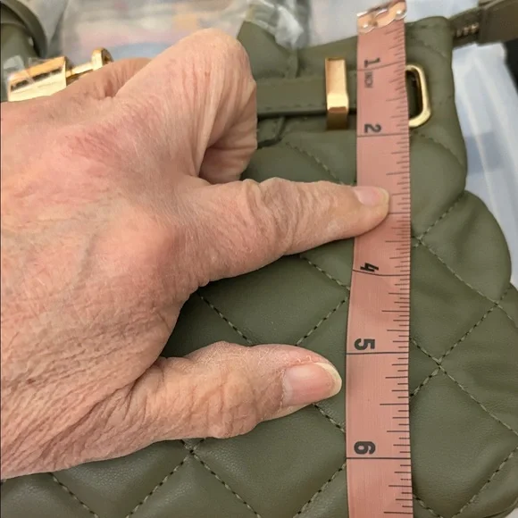 Olive Quilted Vegan Leather Handbag - Picture 13 of 15